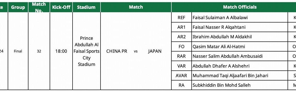 一竞技平台-官方：沙特主裁判将执法U23亚洲杯决赛中国vs日本的比赛